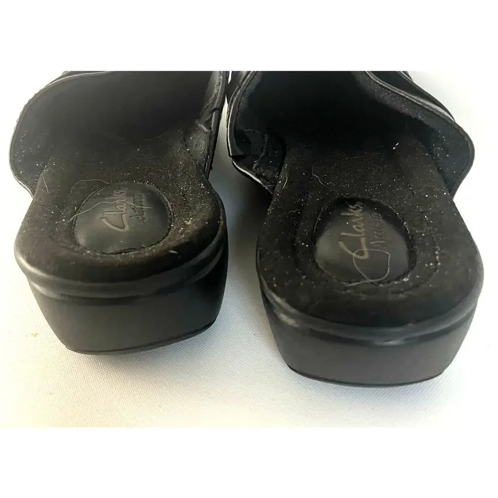 Clarks Leather Black Leisa Deina Wedge Heel Clog Size 9W Slip Ons - Picture 8 of 9